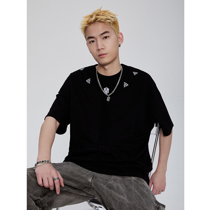 美式vibe高街字母刺绣短袖T恤男款夏季潮牌痞帅原创设计半袖上衣