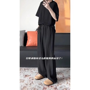 黑色轻薄透气亚麻复古山本裤男款2025夏季慵懒垂坠感褶皱直筒裤子