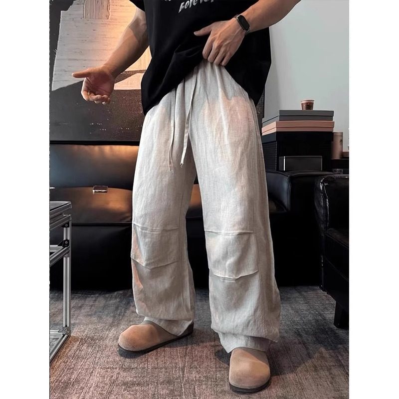 2025新款韩系慵懒风亚麻山本裤男薄款透气宽松百搭垂感休闲裤子