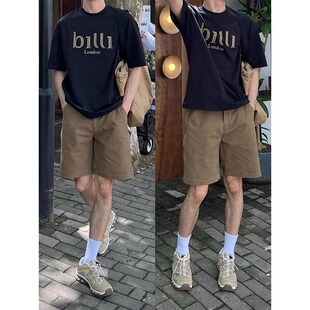 美式复古棕色牛仔短裤男款2025夏季薄款重磅高街直筒休闲五分裤子