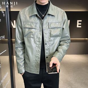 皮衣男款痞帅高级感秋季潮牌翻领机车PU皮夹克春装男士休闲上衣服
