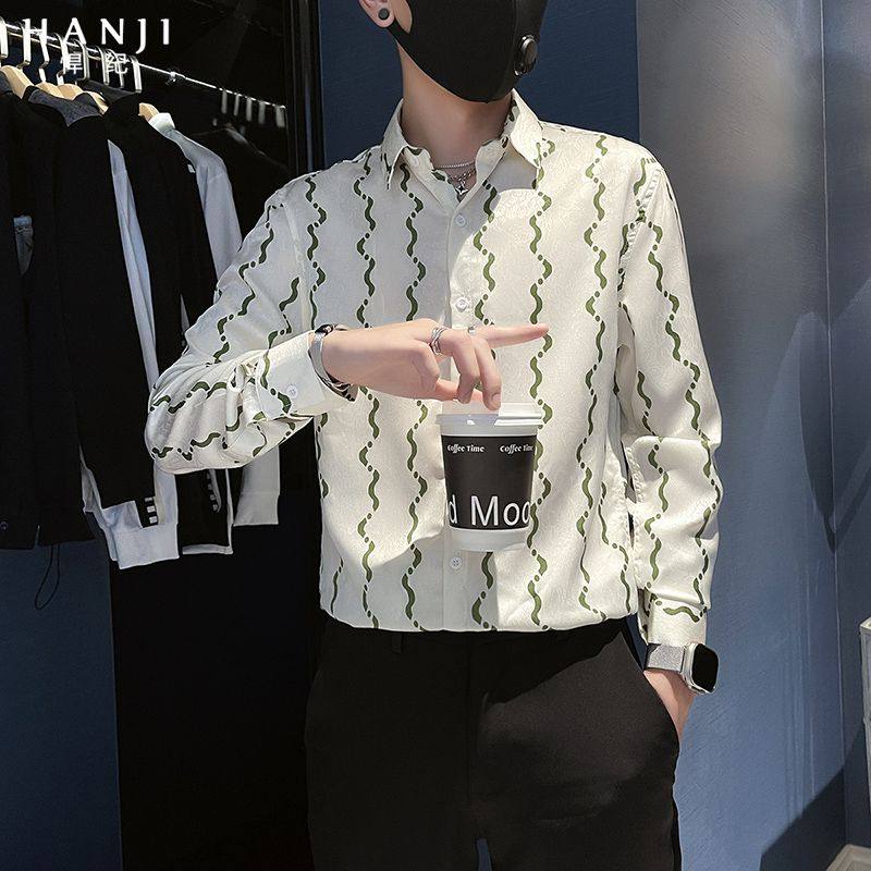 长袖衬衫男款秋季2024新款爆款修花寸衣春装男士潮牌痞帅休闲上衣