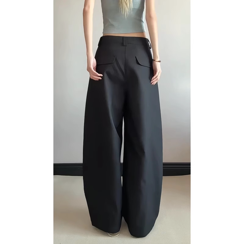 黑色垂坠感弯刀西裤男2025春秋新款高级感宽松直筒阔腿休闲长裤子