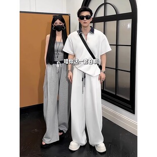 潮牌拉链设计翻领短袖套装男款2025夏季新款气质高级感时尚套装