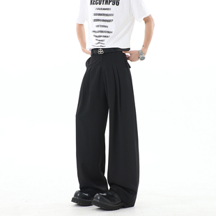 2025夏季新款美式复古压褶西裤男款休闲百搭通勤风高腰阔腿长裤