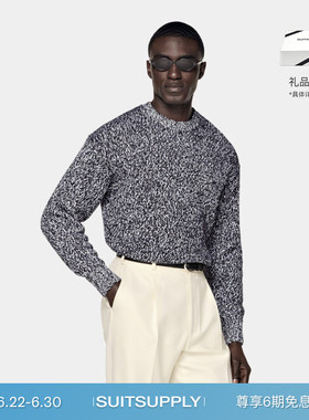 SUITSUPPLY-黑色棉羊毛混纺商务休闲圆领针织衫