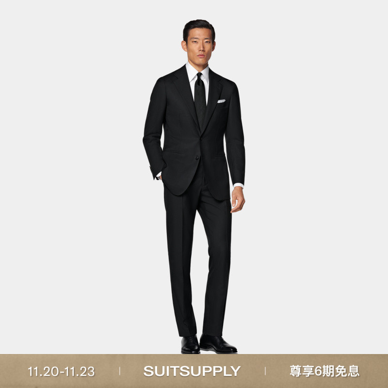 SUITSUPPLY秋西服黑色S150支羊毛男士西装套装经典