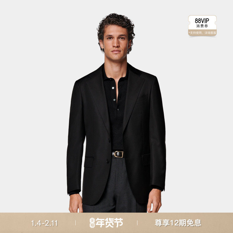 SUITSUPPLY黑色西服外套S110支羊毛男士西装上衣
