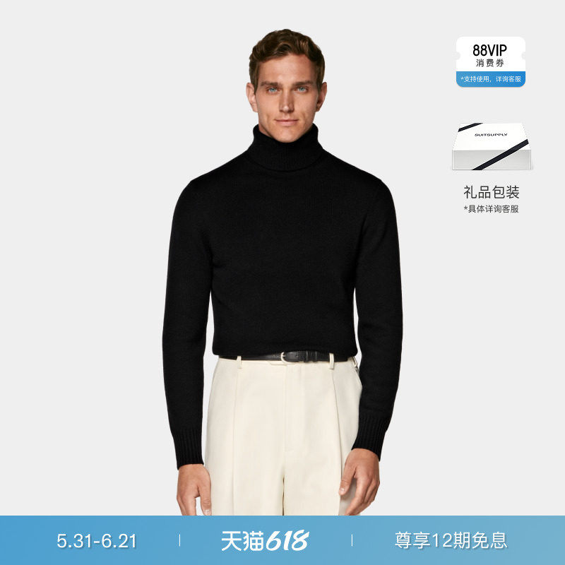 SUITSUPPLY-黑色羊绒休闲高领毛衣针织衫