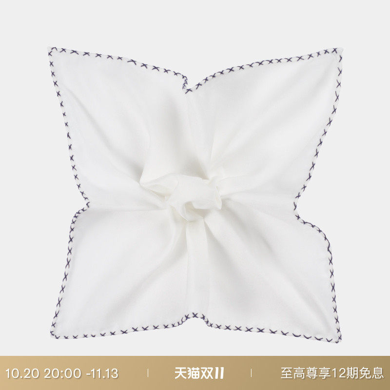 SUITSUPPLY白色男士口袋巾棉桑蚕丝混纺西装搭配商务