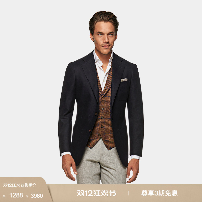 藏青色羊毛商务休闲男士西装