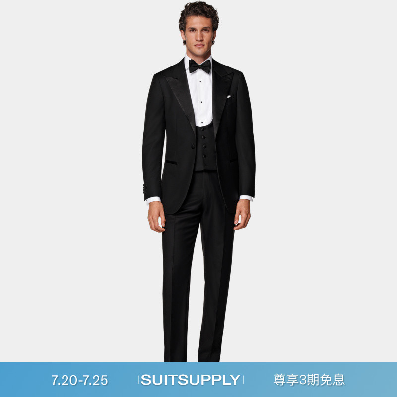 SUITSUPPLY黑色S110支羊毛男士西装礼服背心马甲内搭