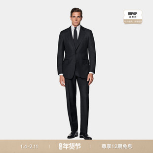 SUITSUPPLY秋季藏青色S130支羊毛男士条纹西装套装