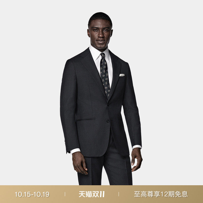 SUITSUPPLY深灰色羊毛西服合体商务男士西装上衣外套