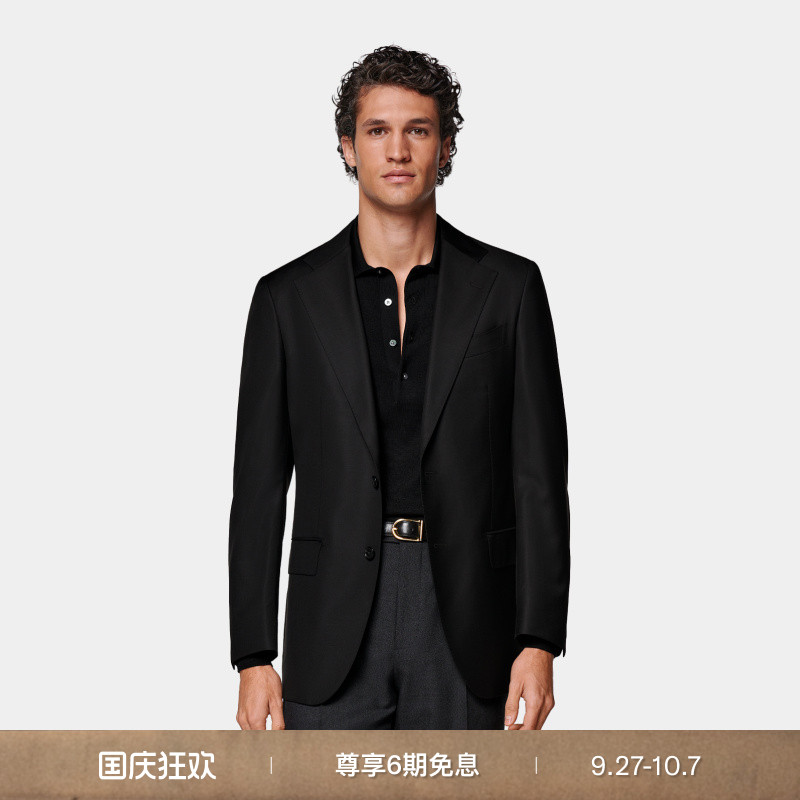 SUITSUPPLY黑色西服外套S110支羊毛男士西装上衣身型