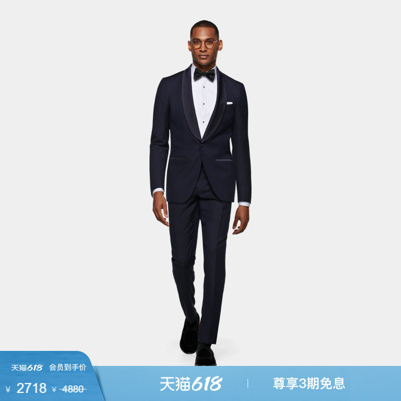 【小码】奥莱SUITSUPPLY藏青色S110支羊毛修身男士晚礼服西装套装