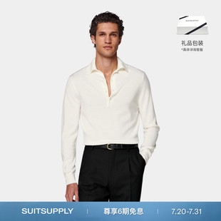 25早秋新品 SUITSUPPLY米白色羊毛长袖 Polo针织衫