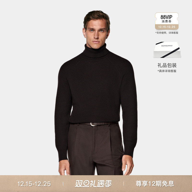 SUITSUPPLY深棕色羊毛休闲针织衫