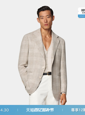 SUITSUPPLY砂砾色亚麻混纺慵懒男士西装上衣外套