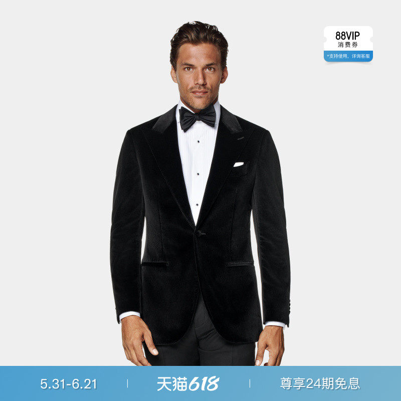 SUITSUPPLY外套黑色棉混纺男士晚礼服西装上衣正装