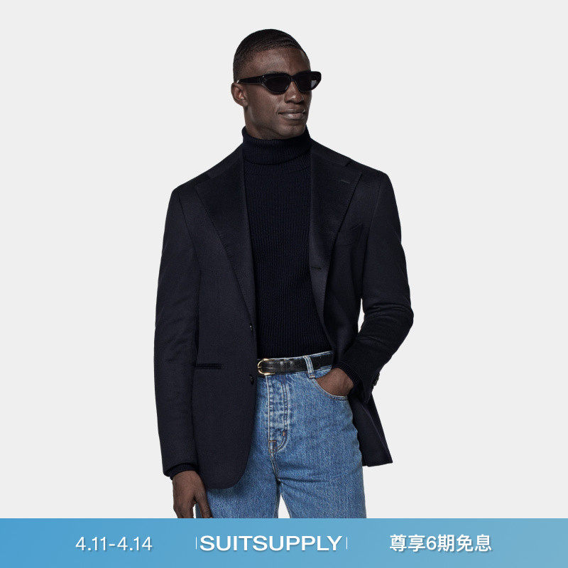 SUITSUPPLY外套藏青色山羊绒宽松慵懒男士西装上衣