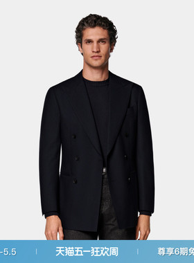SUITSUPPLY藏青色西装外套Traveller四股羊毛双排扣