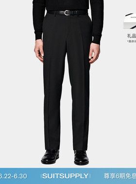 SUITSUPPLY黑色S110支羊毛直筒修身男士长裤正装