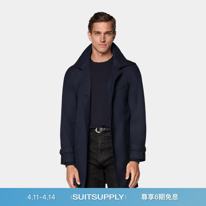 SUITSUPPLY藏青色羊毛休闲男士风衣外套休闲宽松易搭