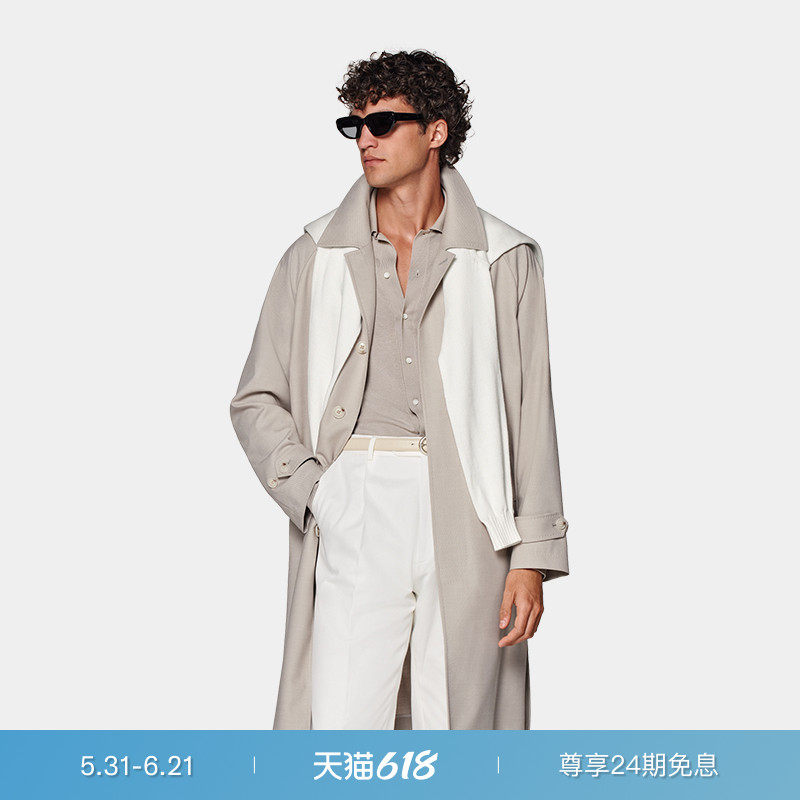 SUITSUPPLY灰褐色Traveller四股羊毛修身风衣外套