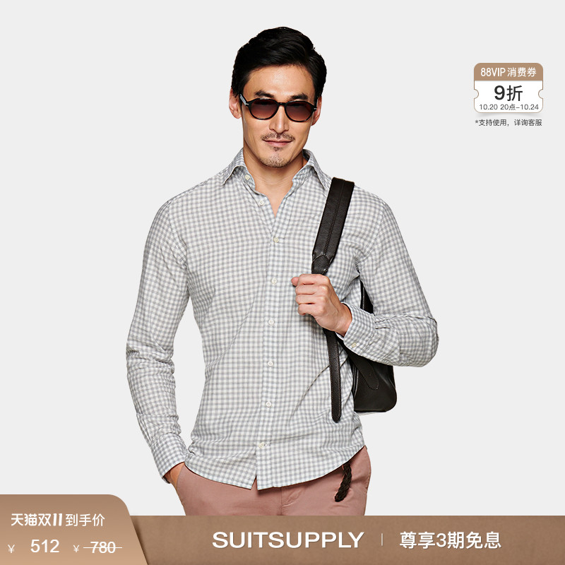 灰色 格纹 修身剪裁