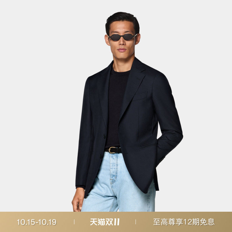 SUITSUPPLY藏青色热带羊毛单排扣西装上衣外套