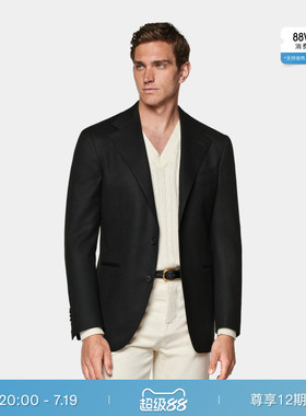 SUITSUPPLY黑色西装外套S120支羊毛法兰绒慵懒休闲