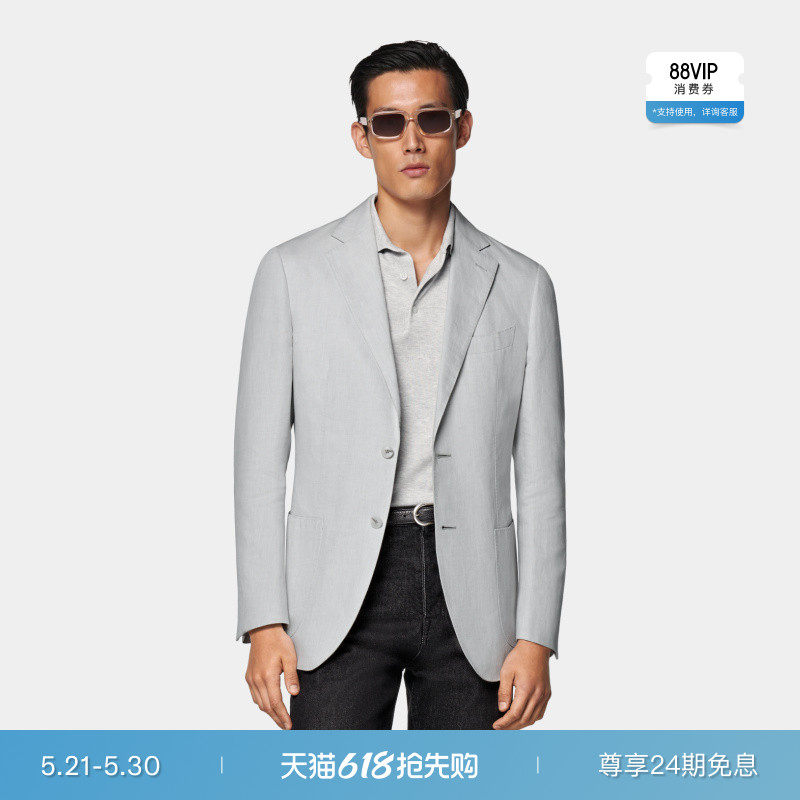 SUITSUPPLY浅灰色亚麻棉混纺西服外套男士西装上衣