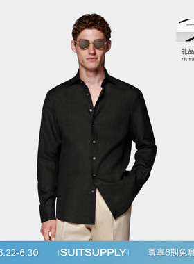 SUITSUPPLY-黑色亚麻商务休闲男士衬衫