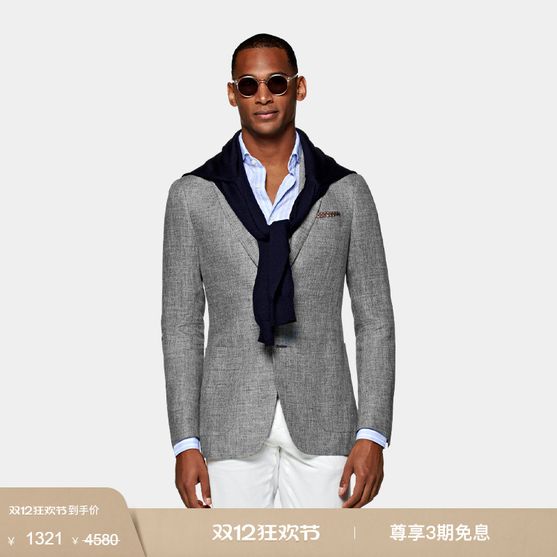 浅灰色亚麻商务休闲男士上衣西装