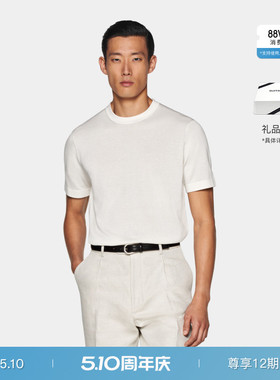 【礼物】SUITSUPPLY米白色棉桑蚕丝混纺圆领短袖针织衫T恤