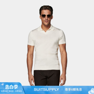 Polo衫 短袖 SUITSUPPLY米白色棉桑蚕丝混纺无扣纯色休闲商务男士