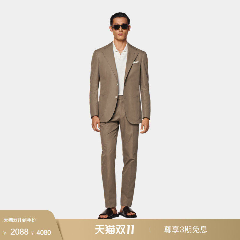 奥莱SUITSUPPLY意产面料灰褐色棉慵懒男士西装套装休闲