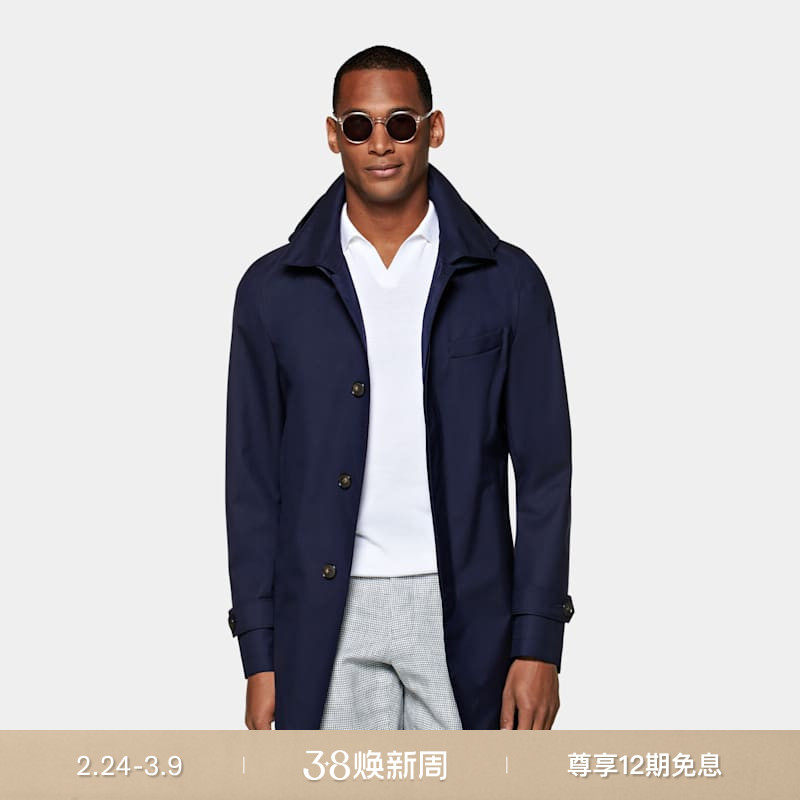 SUITSUPPLY藏青色毛呢大衣羊毛混纺男士休闲商务外套