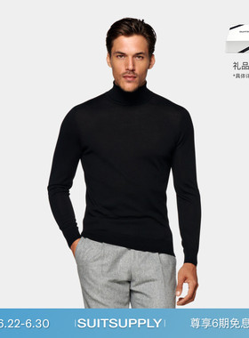 SUITSUPPLY黑色美利奴羊毛高领男士针织衫毛衣休闲