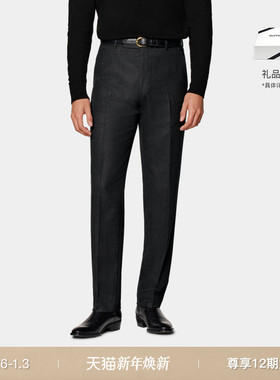SUITSUPPLY深灰色S120支羊毛法兰绒标准直筒男士长裤