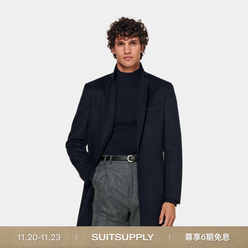 SUITSUPPLY藏青色毛呢大衣男士羊毛外套时尚户外休闲