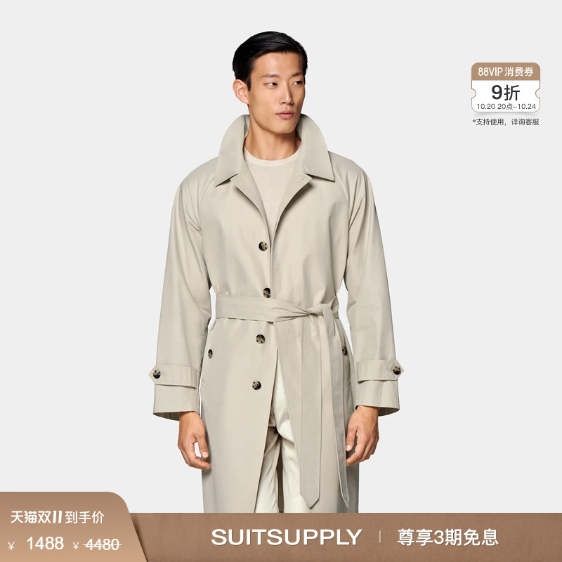 Suitsupply浅棕色棉风衣外套