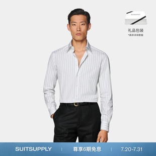条纹衬衫 SUITSUPPLY夏白色埃及棉尖角领男士 合体身型商务休闲