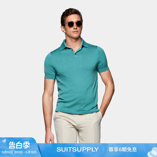 Polo衫 棉桑蚕丝混纺纯色休闲易搭夏季 短袖 SUITSUPPLY绿色男士 商务