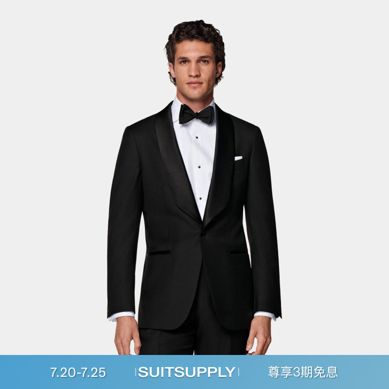 26夏季新品SUITSUPPLY黑色S110支羊毛单排扣礼服西装上衣外套