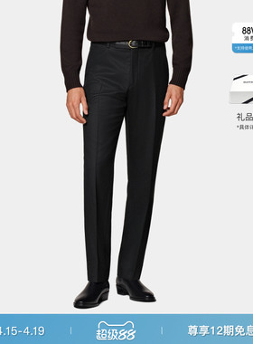 SUITSUPPLY黑色S120支羊毛法兰绒标准直筒男士长裤