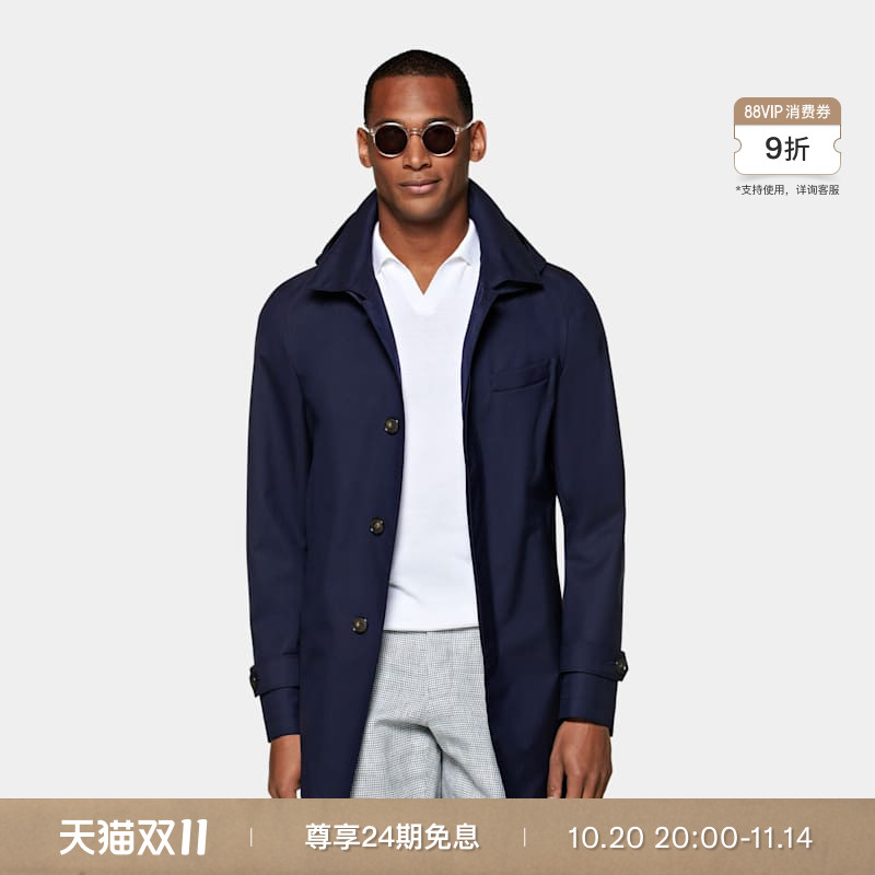 SUITSUPPLY藏青色毛呢大衣羊毛混纺男士休闲商务外套