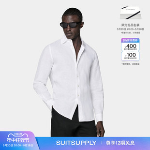 经典 男士 SUITSUPPLY白色亚麻衬衫 24夏季 休闲商务 新款 领特别修身