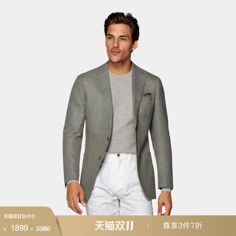 【天猫专享】奥莱SUITSUPPLY西服外套中绿色羊毛混纺男士西装上衣